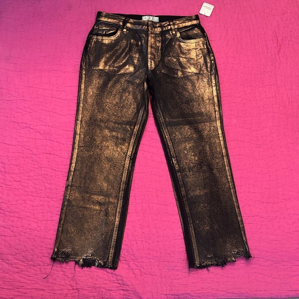 NWT We The Free Metallic Bronze Straight Leg Jeans, size 27